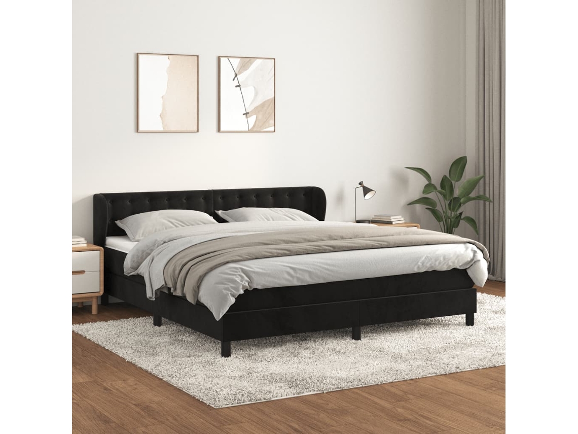 Cama box spring con colchón terciopelo negro 180x200 cm