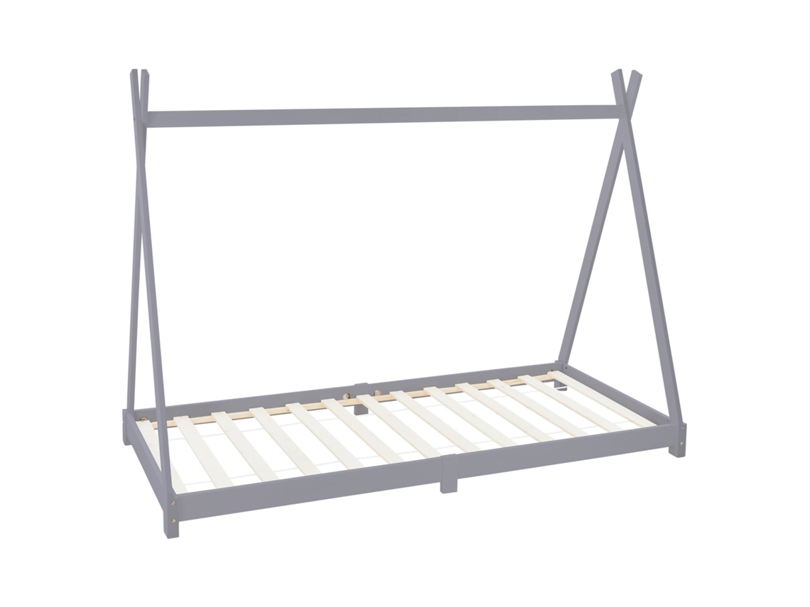 Cama infantil tipi ML-Design 90x200cm gris claro con listones de madera de pino
