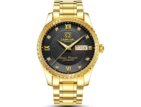 VEANXIN Relojes automáticos de oro para hombre Relojes semanales de oro y diamantes de acero inoxidable-Blanco