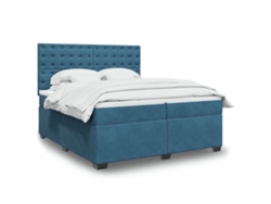 Cama Box Spring Con Colchón Terciopelo Azul 200x200 Cm