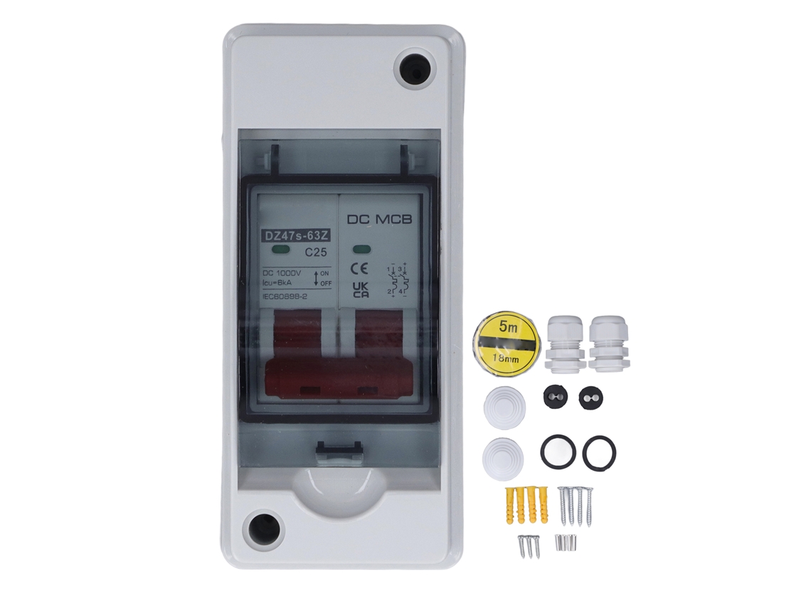 XYVONA Disjuntor Miniatura Cc Para Sistema Fotovoltaico 2p 25a Dc1000v Ip65 À Prova Dágua Com Chave De Desconexão Solar