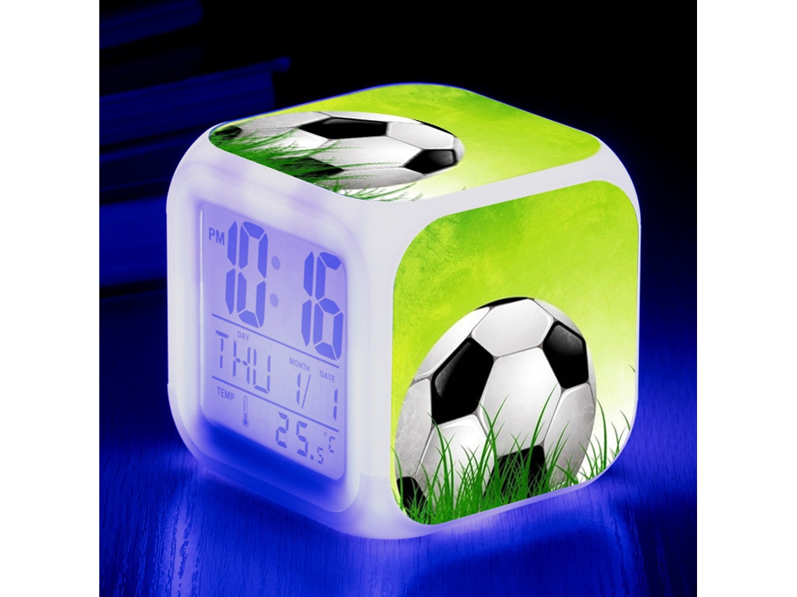Reloj creativo de alarma con diseño de fútbol, LED colorido, reloj cuadrado para niños y estudiantes Kofihety