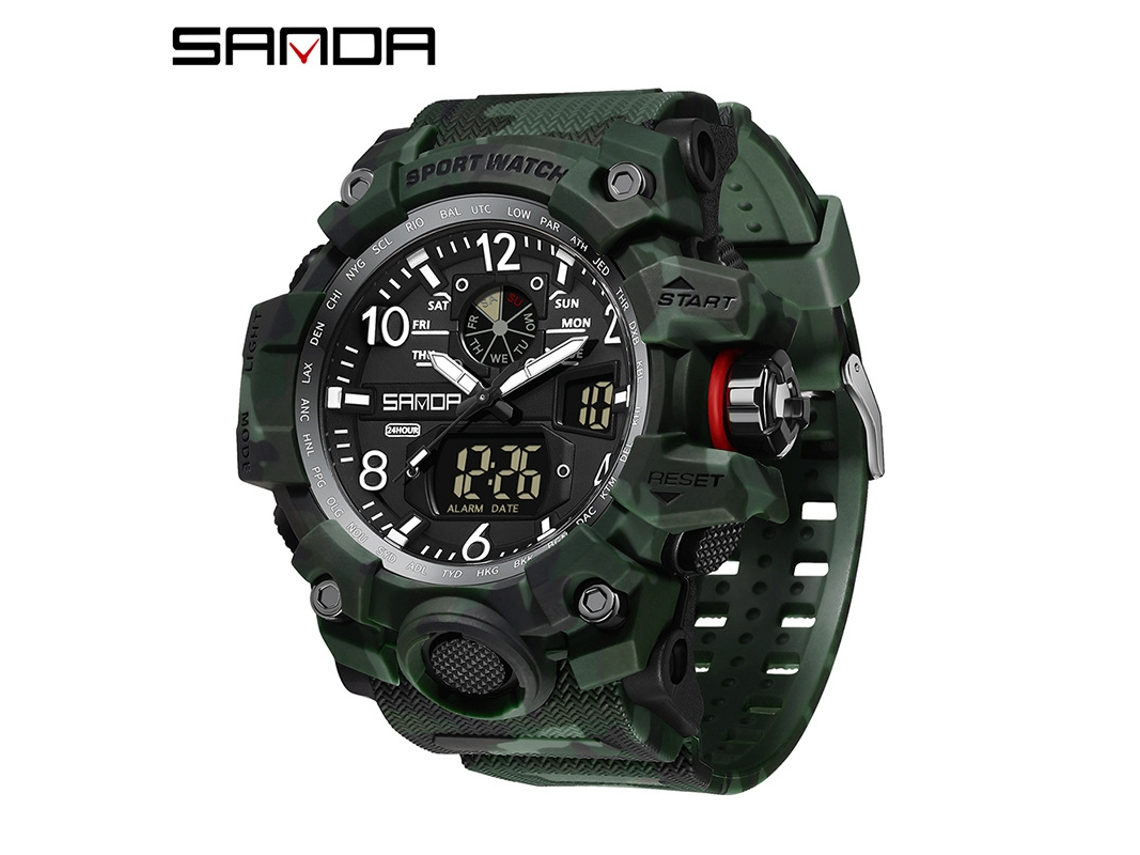 Reloj Deportivo Multifuncional Luminoso, Moderno Y A La Moda (verde Camuflaje Y Negro)
