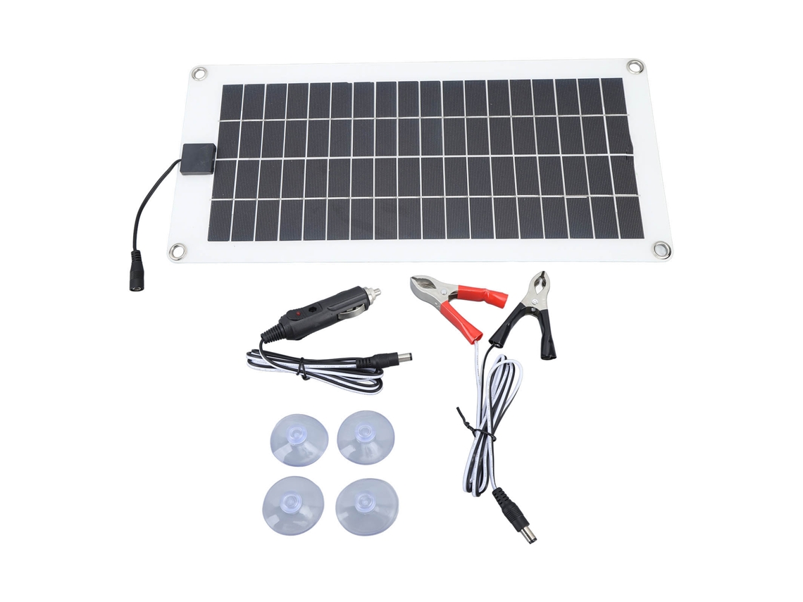 Kit De Panel Solar Policristalino Impermeable De 30 W Y 12 V Con Pinza Para Batería Y Encendedor De Cigarrillos.