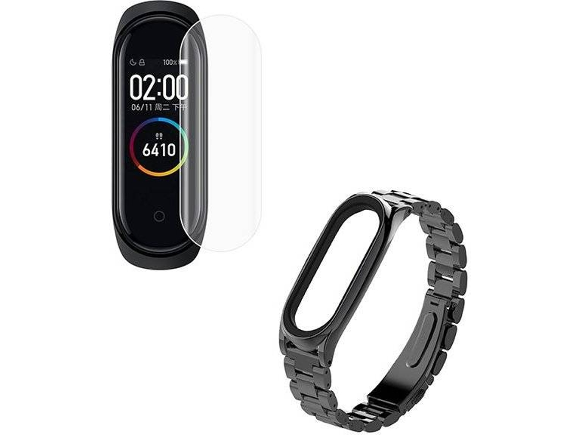Kit Correa Acero Stainless Lux + Herramienta + Protector Pantalla Gel Full Cover PHONECARE Xiaomi Mi Band 6, Mi Smart Band 6 Negro