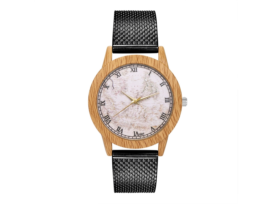 Reloj De Pulsera Unisex De Cuarzo Zhoulianfa, Esfera Redonda, Textura De Madera, Negro.
