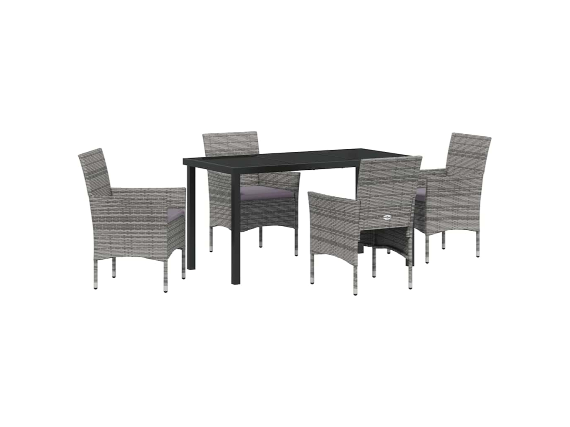 Conjunto De Comedor De Jardín 5 Uds | Mueble De Jardín Gris Ratán Sintético