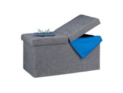 Relaxdays Baúl Almacenamiento, Banco Almacenaje, Puff Asiento Tapa Plegable, Tela-dm, 39 X 75 X 37 Cm, 1 Ud, Gris Oscuro