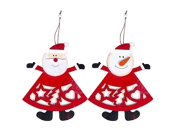 Adorno Navideño De Madera Con Papá Noel Y Muñeco De Nieve: Decorativo Y Reutilizable Gmg