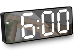 Despertador digital con espejo LED, función snooze, control por voz, temperatura, 12/24h, brillo ajustable negro Kofihety