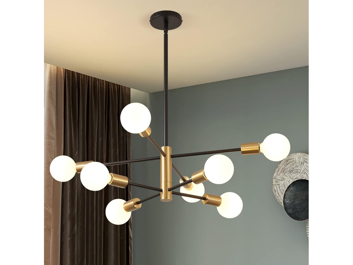 Yncm2026-lámpara De Techo Moderna Industrial 8 Luces Negro Y Oro Ajustable Para Dormitorio Sala Comedor Cocina Foyer