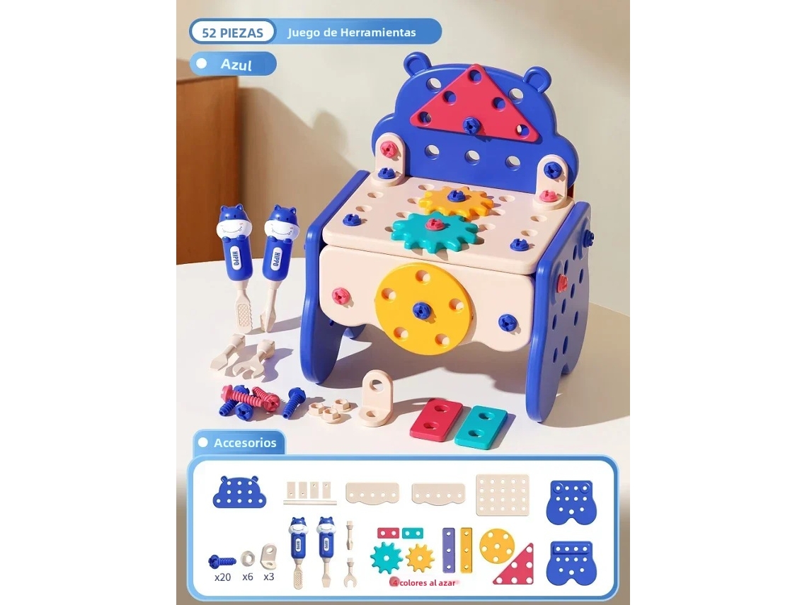 Kit de herramientas para niños - Simulación de taladrado y extracción de tornillos - Juguete educativo - Mdug (azul, 52 piezas)