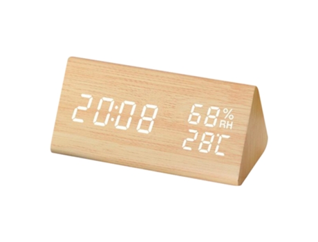 Reloj despertador silencioso multifunción creativo con temperatura y humedad, reloj de madera led creativo
