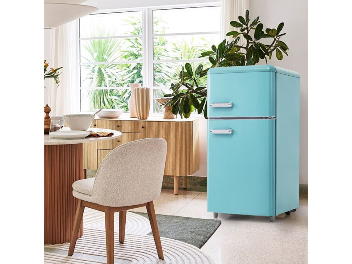 Nevera Retro De Doble Puerta 72l - Congelador 21l, Luz Led, Eficiencia Energética - Cian