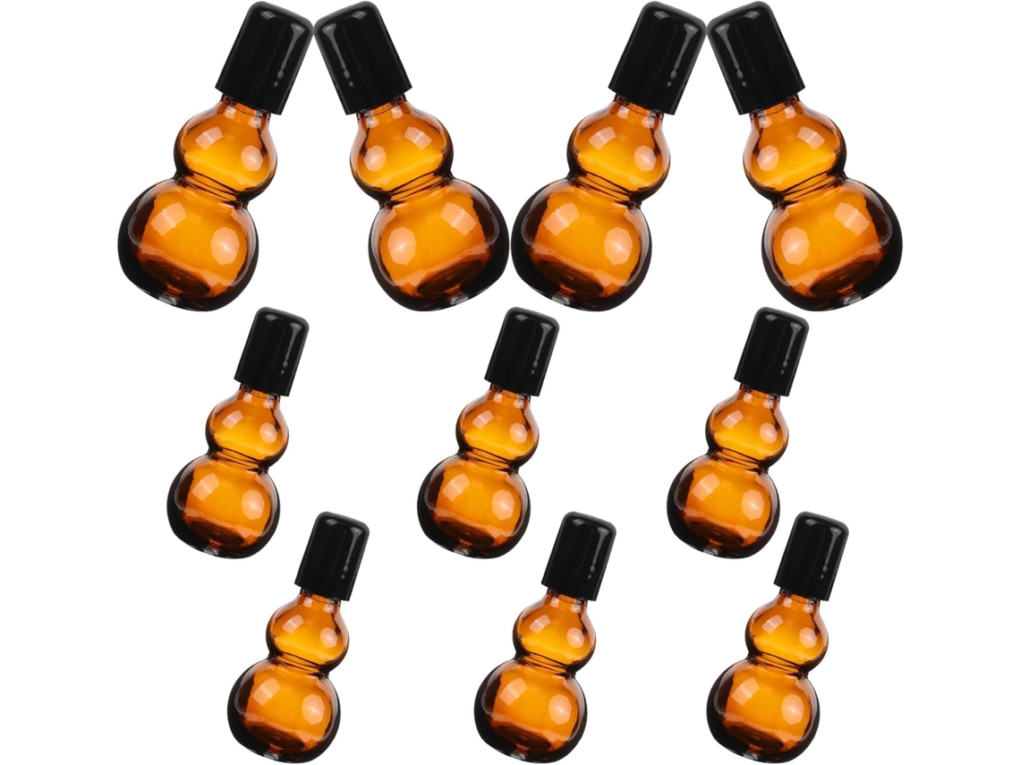 Conjunto de 10 frascos de vidro recarregáveis com tampa roll-on para perfumes e óleos essenciais.
