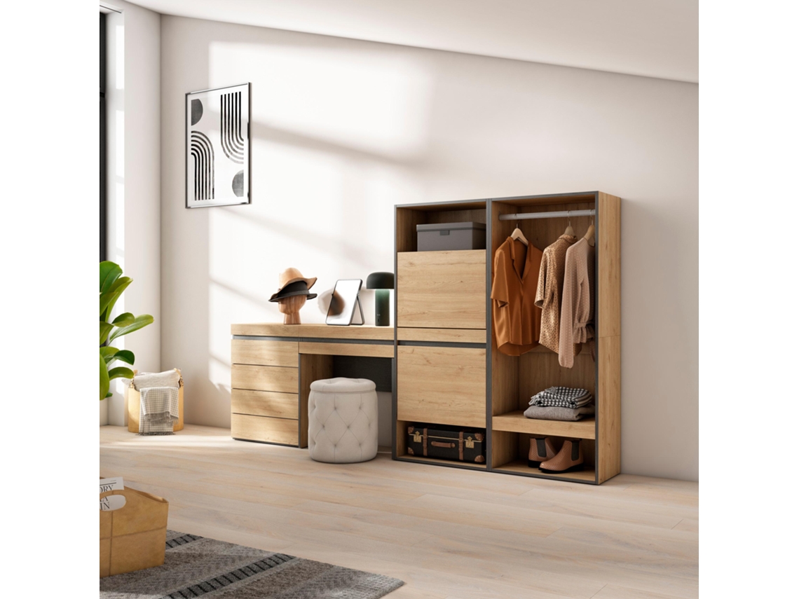 Zapatero, 247x145x35 cm, Dormitorio, habitación, Vestidor abierto, Cómoda, Cajonera, Tocador, Roble SKRAUT HOME
