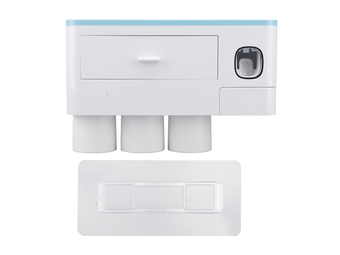 Dispensador De Pasta De Dientes De Pared Con 3 Vasos, Kit De Exprimidor, Accesorios De Baño, Azul