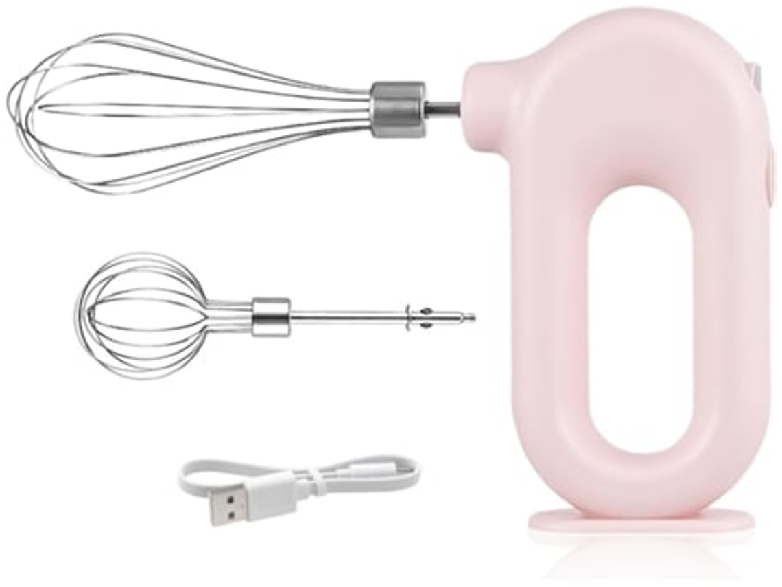 Minibatidor de huevos eléctrico Henten Home, inalámbrico, recargable por USB, de mano (rosa)