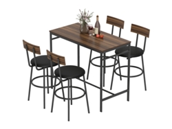 Conjunto De Bar De 5 Piezas, Mesa Y 4 Sillas, Estilo Industrial, Madera Y Acero, Color Marrón.