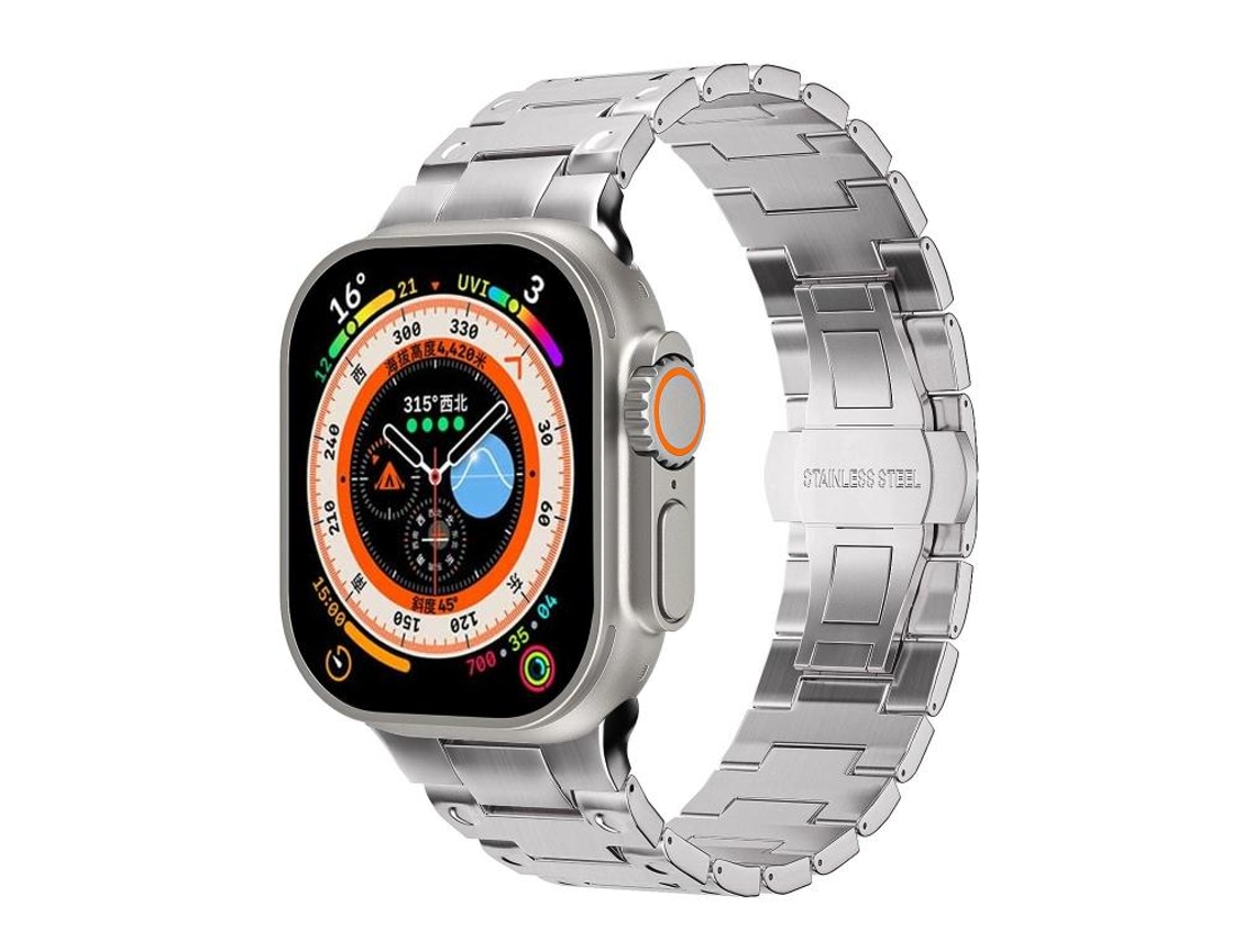 Correa metálica para Apple Watch con cierre de mariposa, estilo mecánico, FWINL (46 x 44 mm)