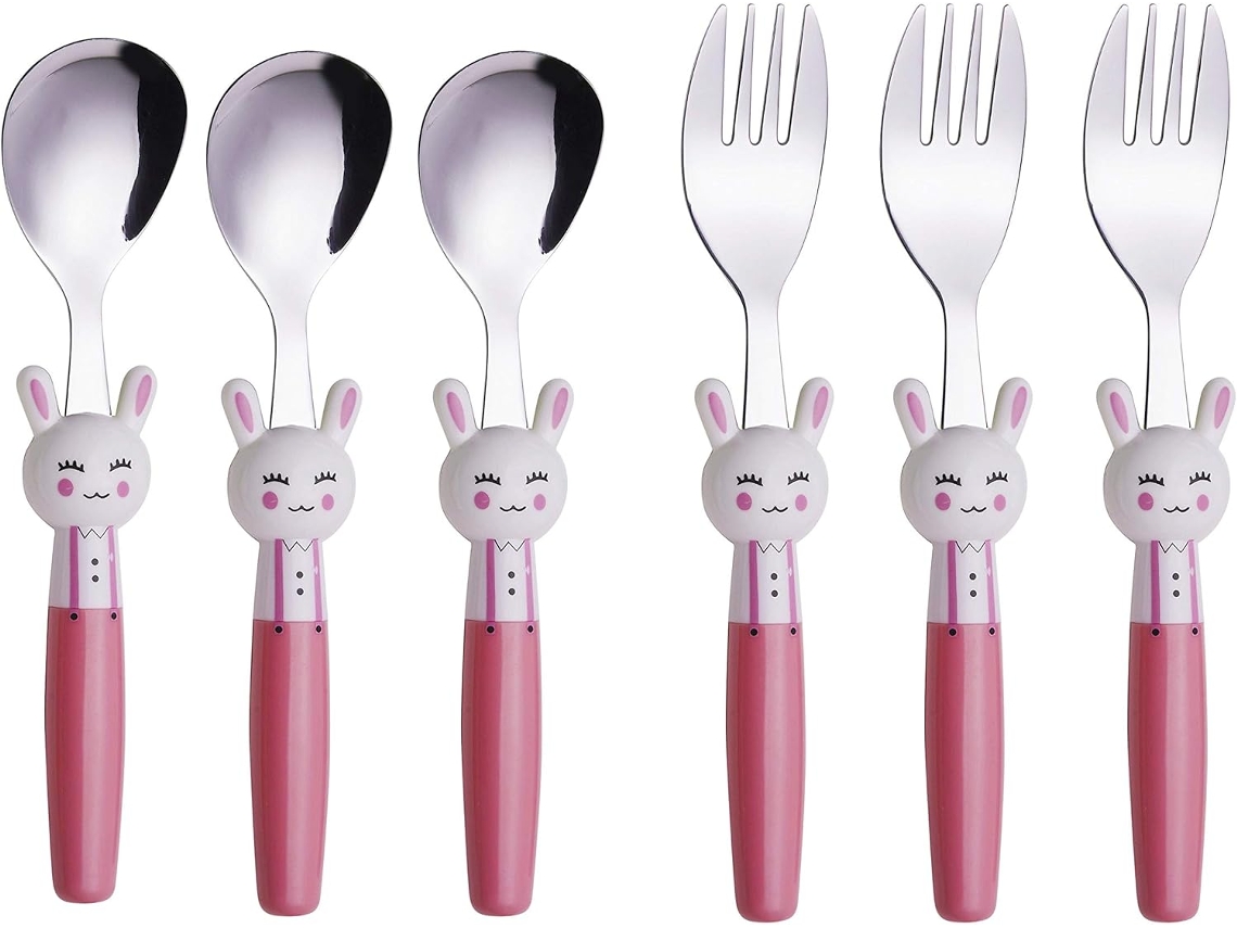 Cubiertos Infantiles 6 Piezas, Acero Inoxidable, 3 Tenedores y 3 Cucharas Sopa, Utensilios Seguros para Niños NEVEANCE