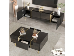 Mueble De Tv Brillante Y Mesa De Centro Moderna, Armarios De Almacenamiento, Negro.