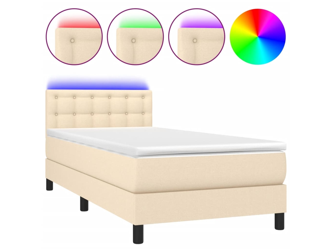 Maison Exclusive - Cama Box Spring Colchón Y Luces Led Tela Color Crema 90x190 Cm