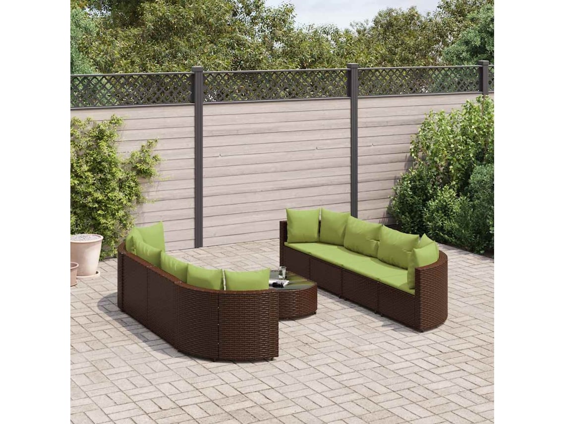 Conjunto de sofá de jardín de 9 piezas con cojines de mimbre marrón DKD Home Decor