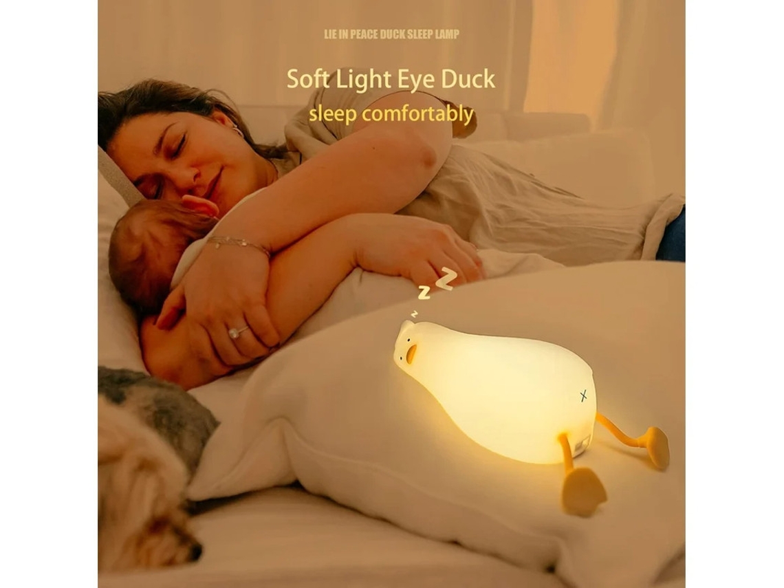 Lámpara de noche de pato tumbado, LED, suave y bonita, con iluminación de pato, para guardería, regulable, de silicona.