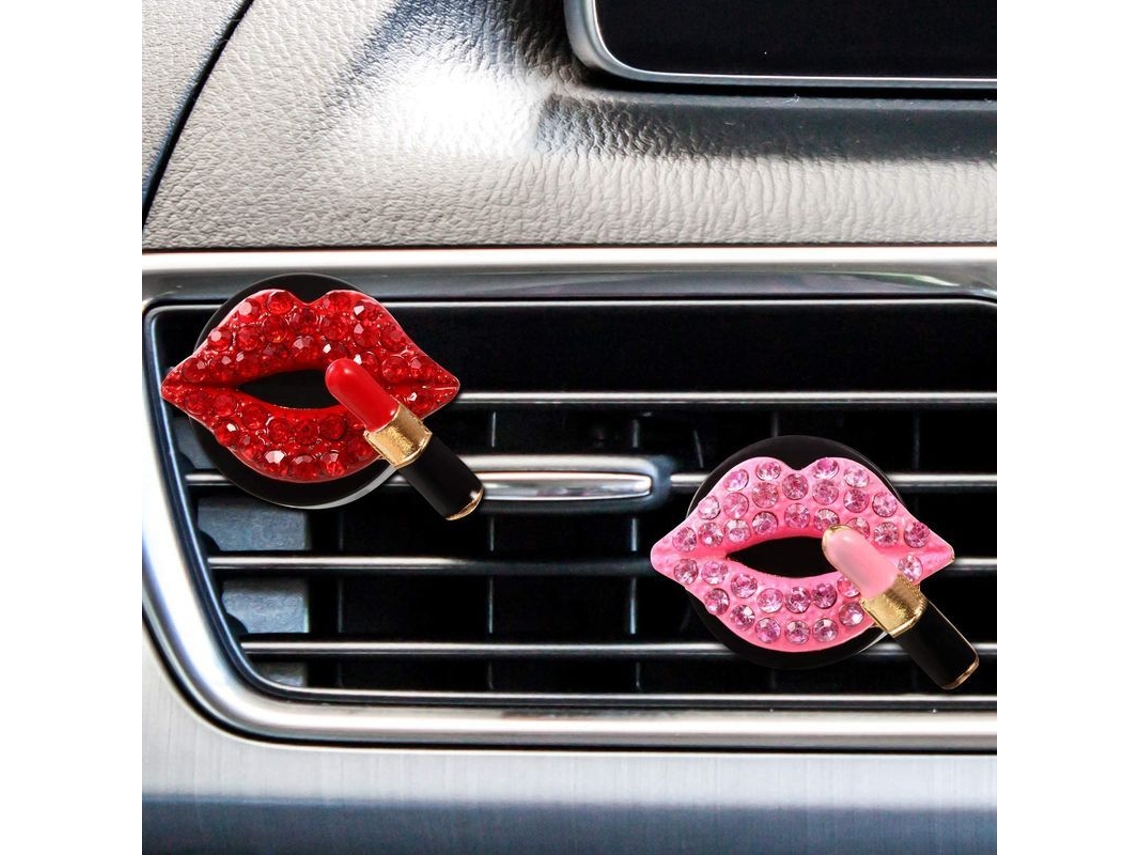 4 Piezas Adorno De Aire Para Coche Trim Lápiz Labial De Piedras Preciosas Rojo Rosa