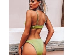 2026-traje De Baño Bikini De Dos Piezas Para Mujer Con Ribetes Y Anillo O String Tanga Cheeky (ruipei)