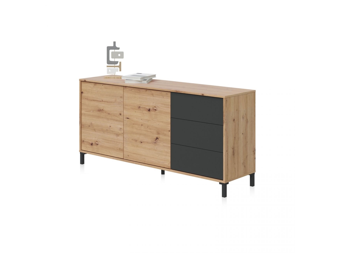 Aparador Brooklyn Gris Antracita - Roble Nodi 154 x 74 x 41cm cm