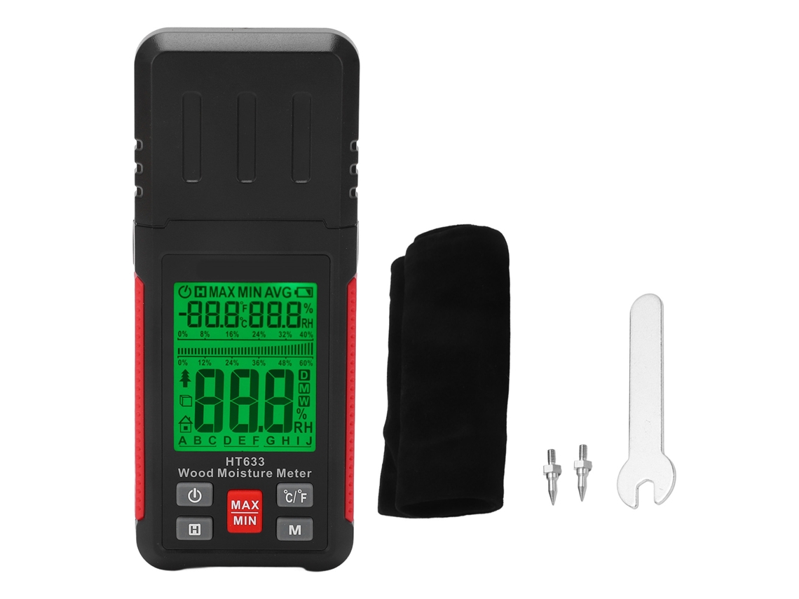 Medidor Digital De Humedad Para Madera Ht633 Para Madera, Suelos, Papel Y Paredes, Con Sondas Y Estuche De Almacenamiento.
