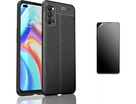 Kit Carcasa Y Protector Oppo Reno4 5G Ultimatte Rugged Leather Negro