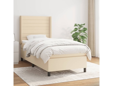 vidaXL Cama con somier y colchón 90x200 cm tela color crema