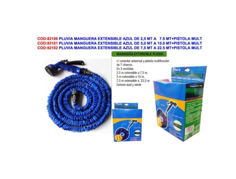 Pluvia manguera extensible azul de 7,5 mt a 22.5 mt+pistola mult