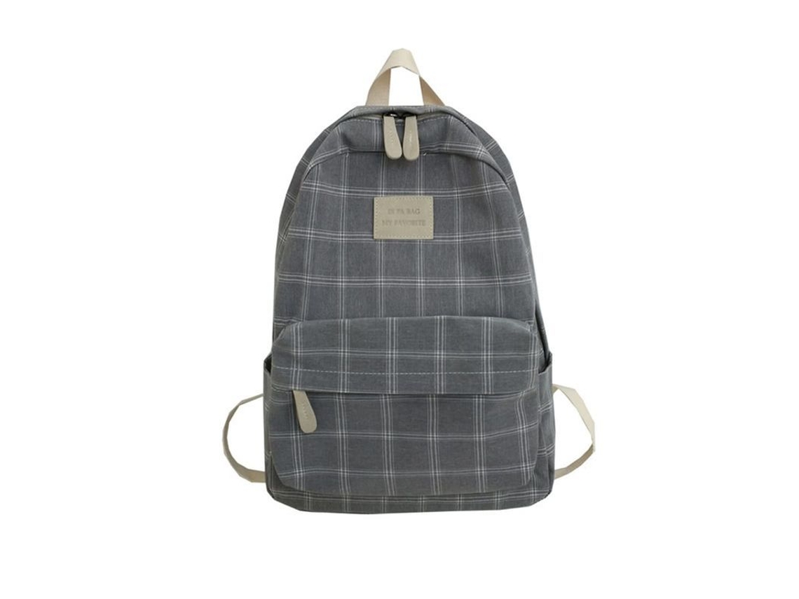 2026-mochila Escolar De Cuadros Académica Para Laptop, Cuadros Retro, Gris