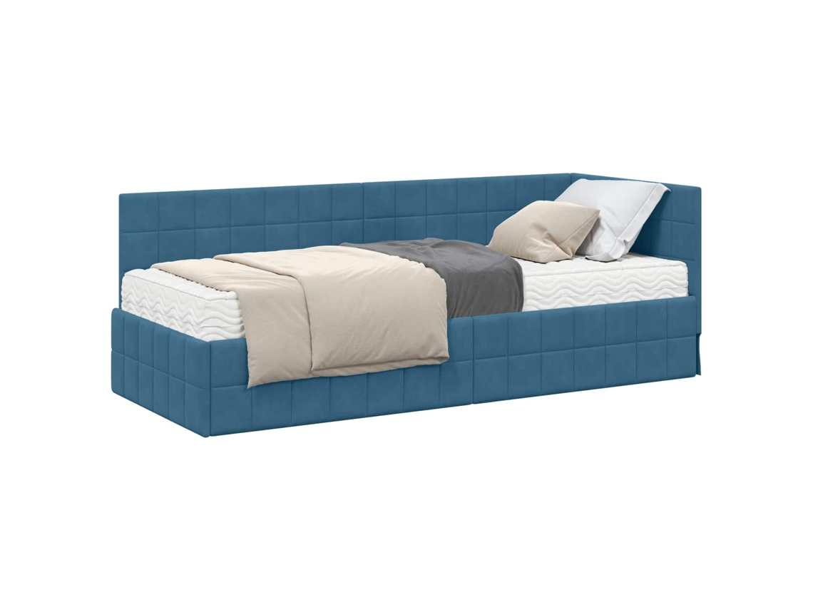 Maison Exclusive - Estructura De Cama Esquina Con Colchón 2 Pcs Azul Terciopelo