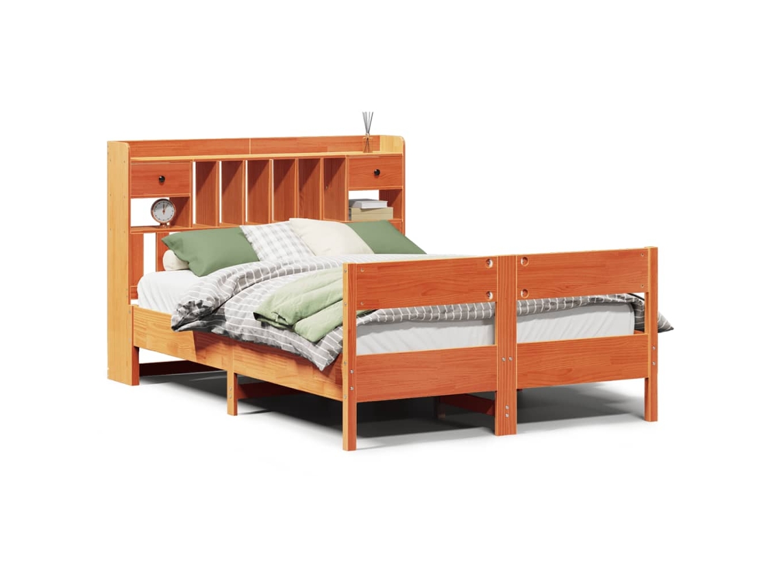 Maison Exclusive - Cama Con Estantería Sin Colchón Madera Maciza Marrón 140x190 Cm