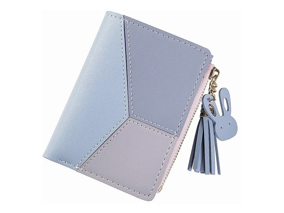 Cartera De Mujer De Piel Sintética Con Cremallera Y Múltiples Bolsillos, Azul, Talla Única.