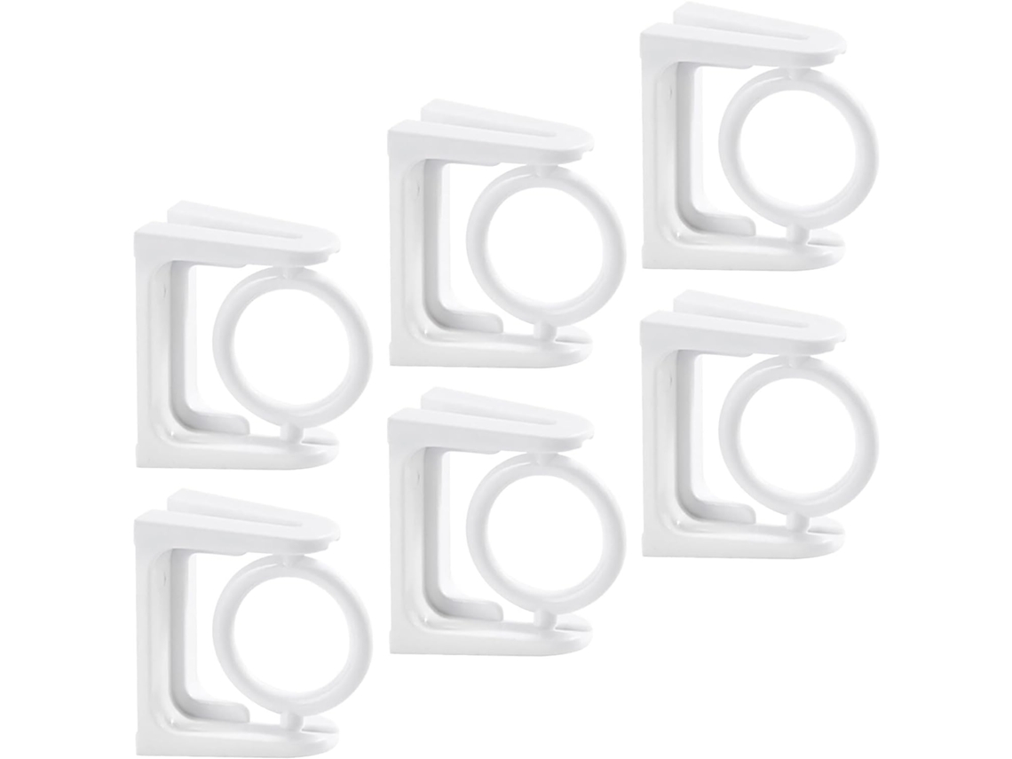 Juego de 6 soportes adhesivos para colgar cortinas y estantes en ABS blanco, sin necesidad de taladrar - Gokoco