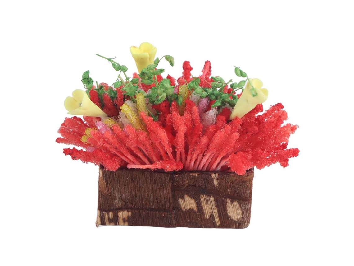 Maceta de barro Baok en miniatura con flor en miniatura para decorar casas de muñecas y jardines pequeños.