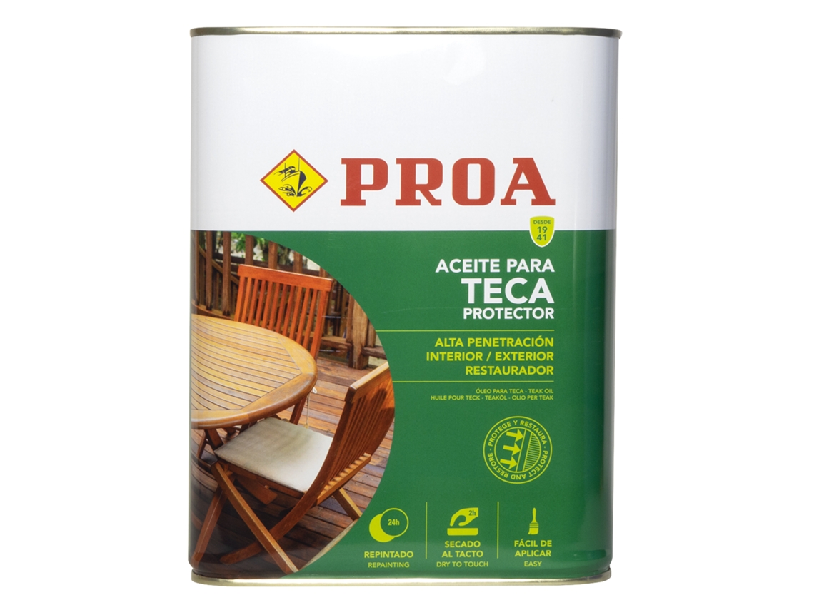 Aceite para Teca PROA Teca 4L Protección y nutrición para la madera Renueva tus muebles de jardín Color teca