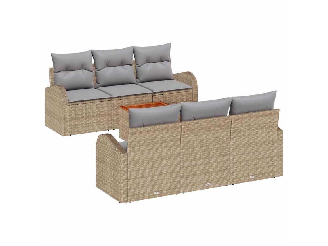 Conjunto de sofá de jardín de 7 piezas, mimbre beige y gris claro, EXCLUSIVO DE MAISON