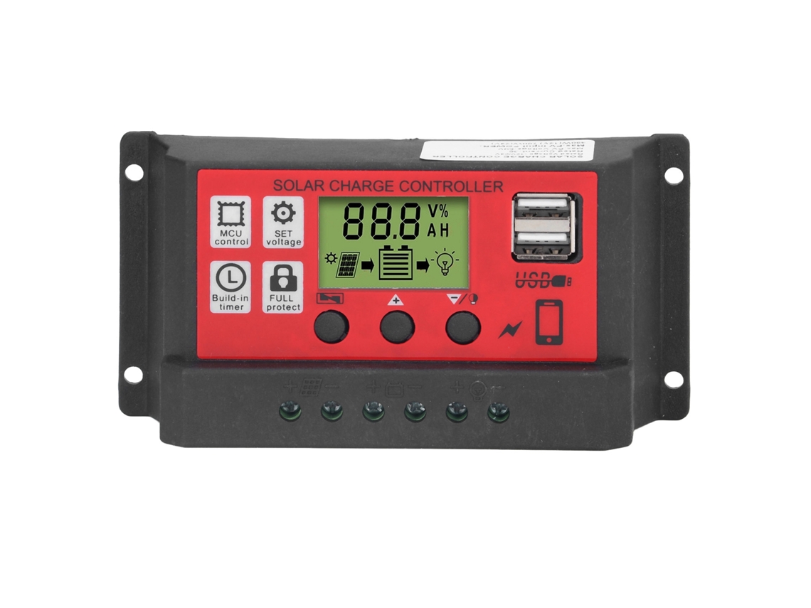 Controlador de carga solar PWM inteligente de 12 V, 24 V y 30 A con pantalla LCD ajustable