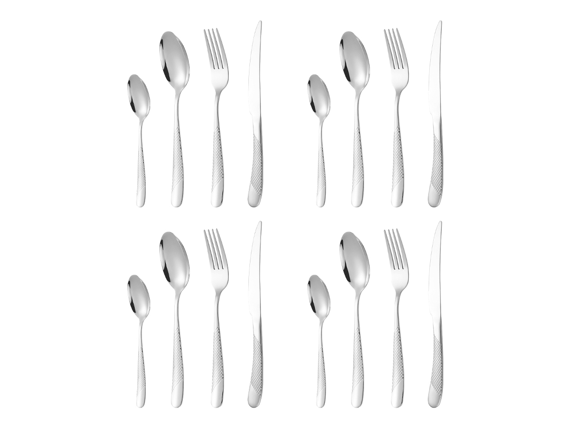 Juego de cubiertos moderno de 16 piezas en negro y plateado - Lavable a máquina TRUYUETY