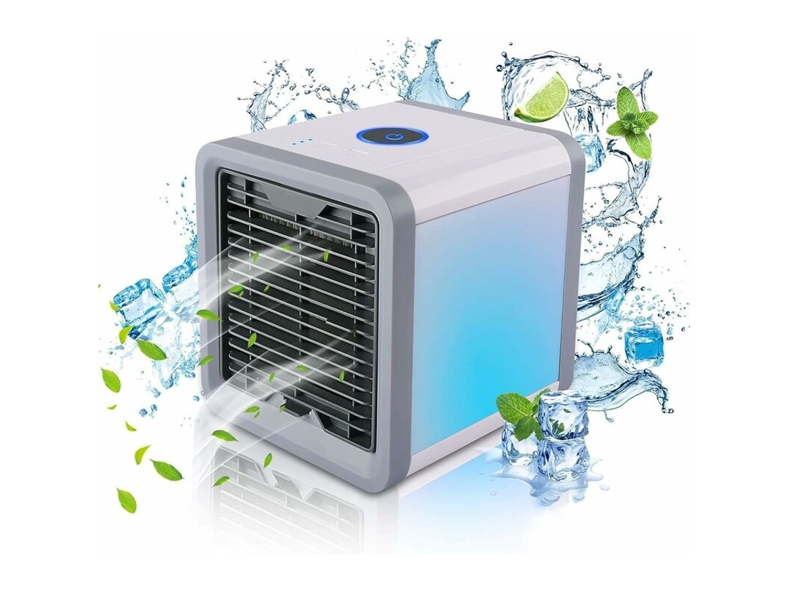 Mini aire acondicionado portátil alimentado por USB - Ventilador USB con tanque de agua - Ambientador LED de 7 colores - Aire acondicionado móvil - Deshumidificador de aire - Sin escape
