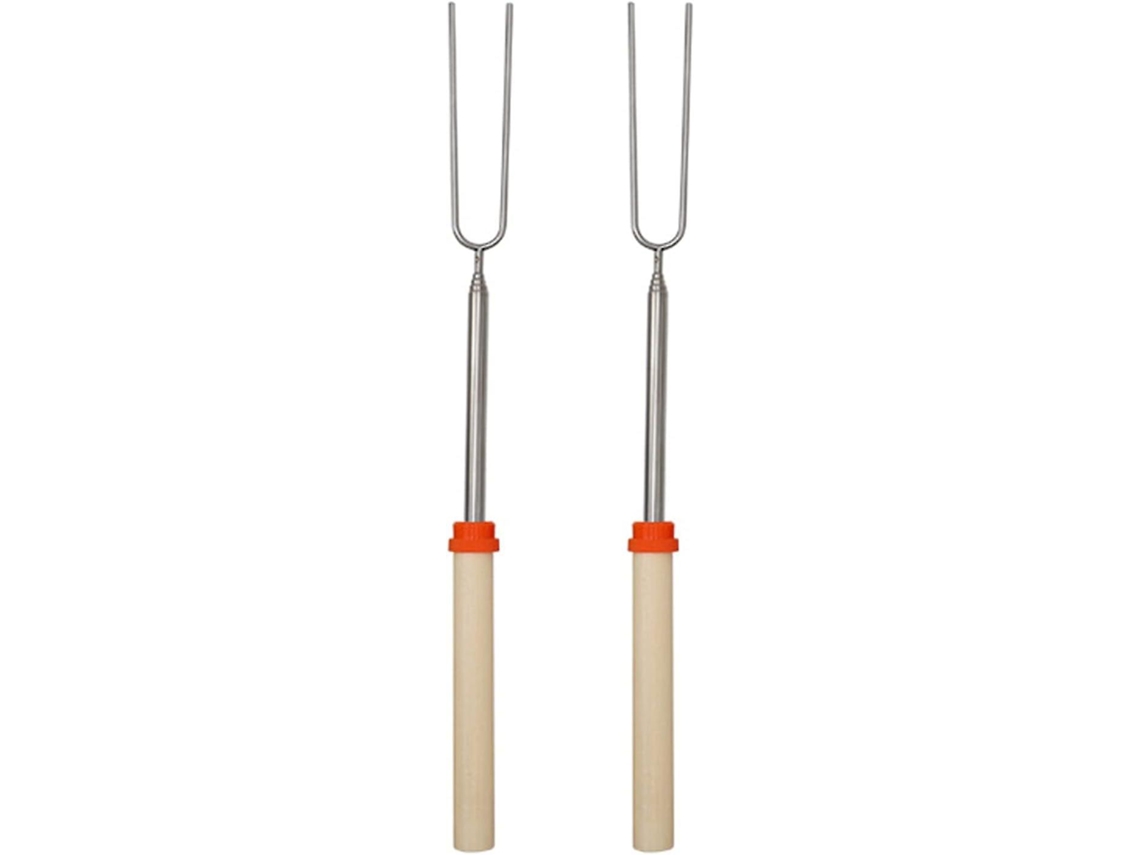 Palitos para asar en fogatas, palitos extensibles de acero inoxidable para asar malvaviscos, puntas romas resistentes al calor y la corrosión, no