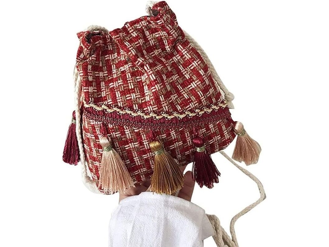 Bolso Messenger Para Mujer Con Flecos Bolsa Casual De Cordón Mochila Knitted Hombro Rojo