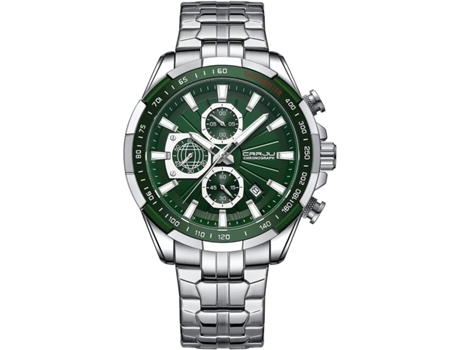 VEANXIN Reloj de pulsera resistente al agua con cronógrafo automático y fecha de acero inoxidable para hombre-Plata Verde